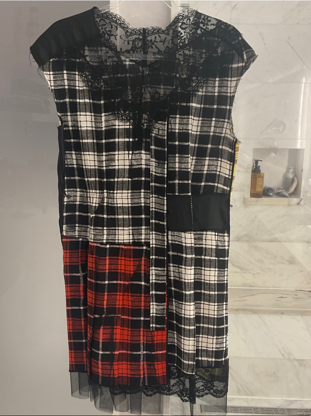 Marc Jacobs Black & White Plaid Lace-Overlay Dress